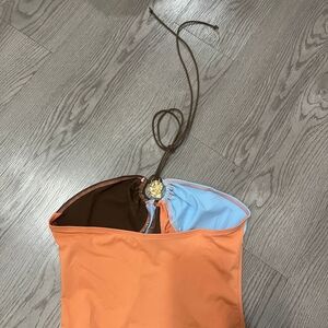 Trendy Halter Swimsuit with Gold Accent